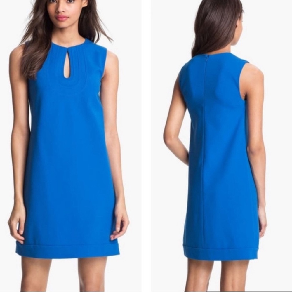 Diane Von Furstenberg DVF Blue Kadijah keyhole neckline sleeveless shift dress